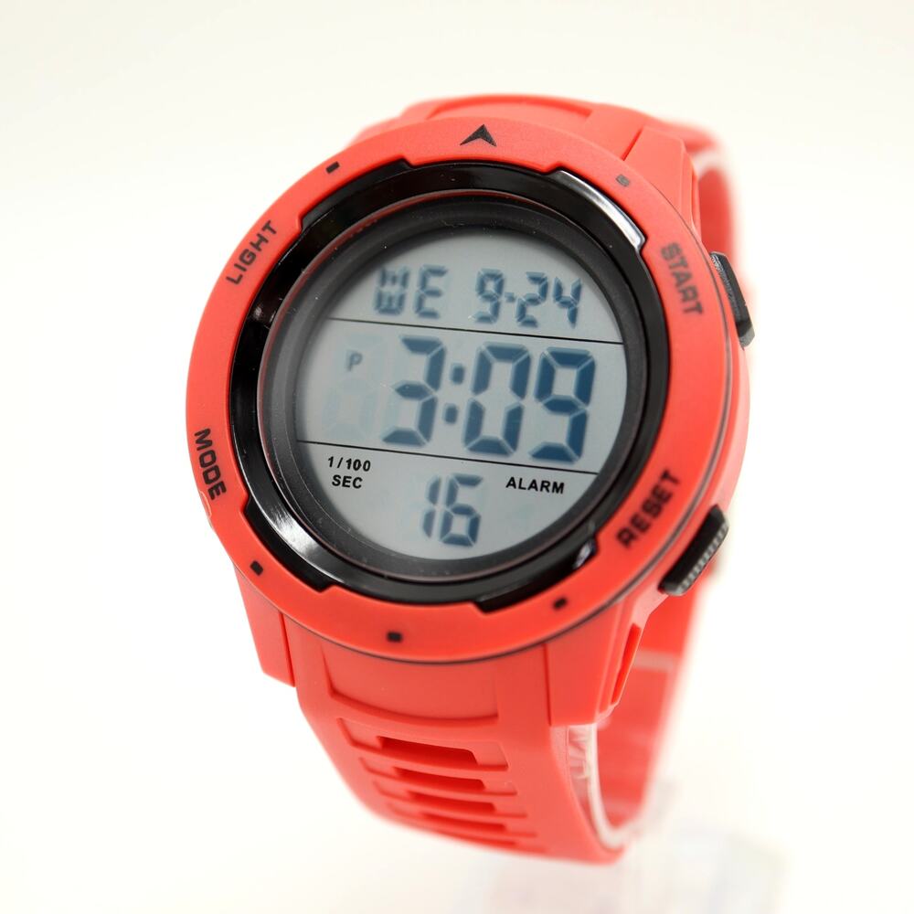 Golden Hour Mens Red Black 46mm Digital Sport Watch Alarm Chrono w New Battery